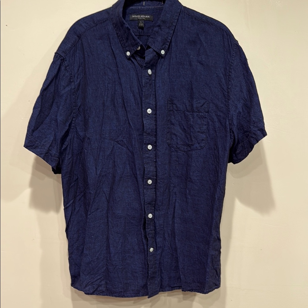 Men's Banana Republic Linen Short-Sleeved Shirt in L